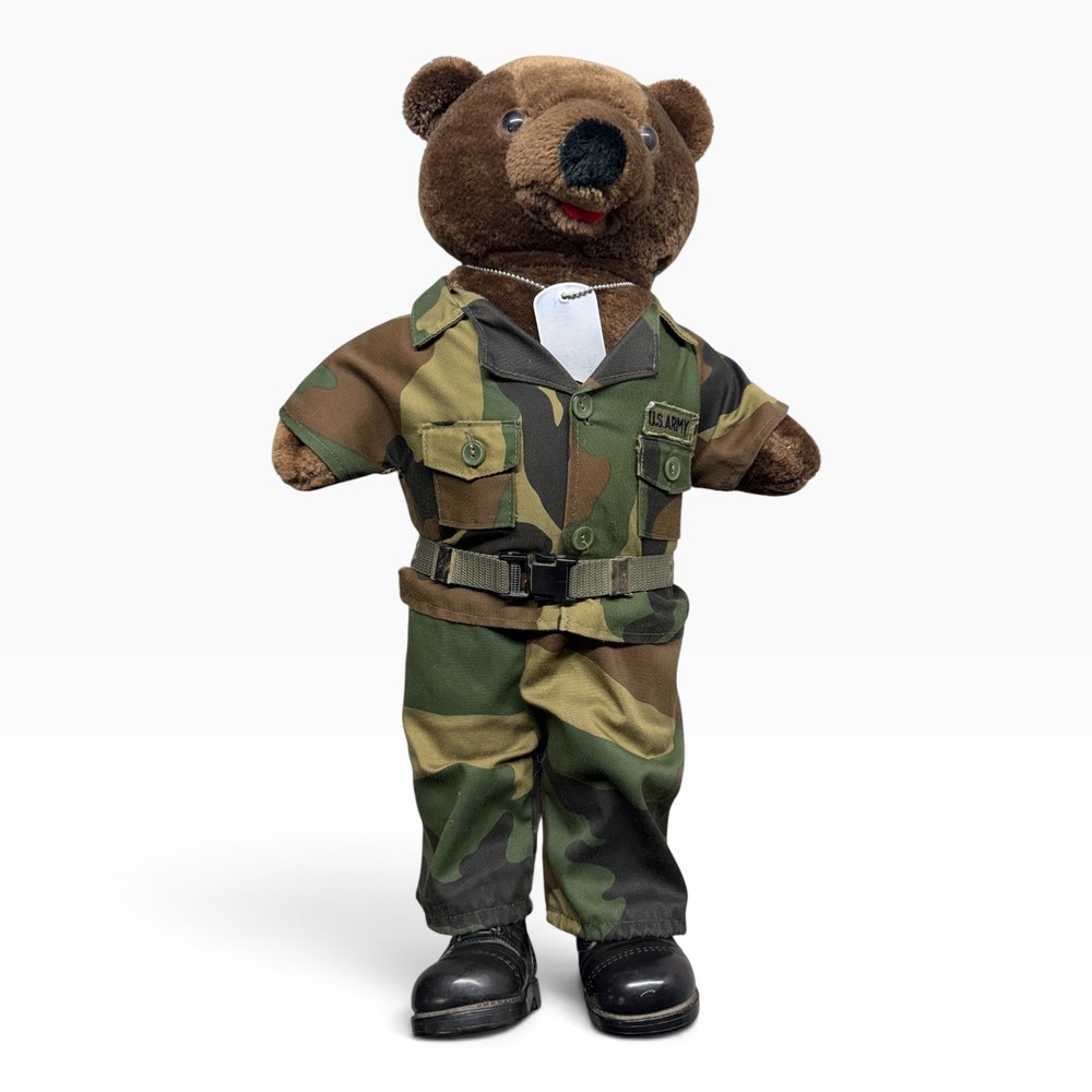 Vintage 1989 Bear Force of America US Army Camo Teddy Bear Plush 19" Ira Green